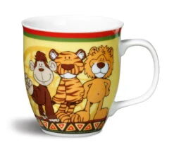 Nici 40258 PorzellanTasse Wild Friends Affe Nardu, Löwe, Tiger 9,5x10cm
