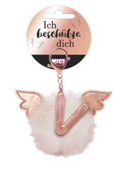 Nici 46990 Taschenanhänger Schutzbommel Mit Flügeln + Pompon Metallbuchstabe V